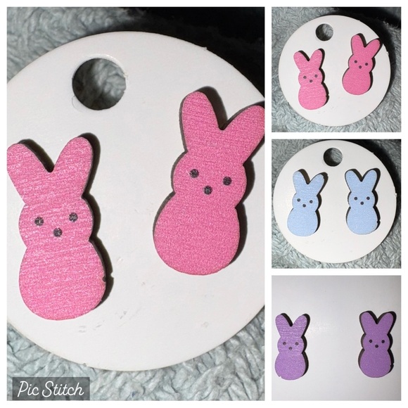 Pink, Blue or Purple Bunny Earrings, Choice of 1 Pair - Picture 1 of 1